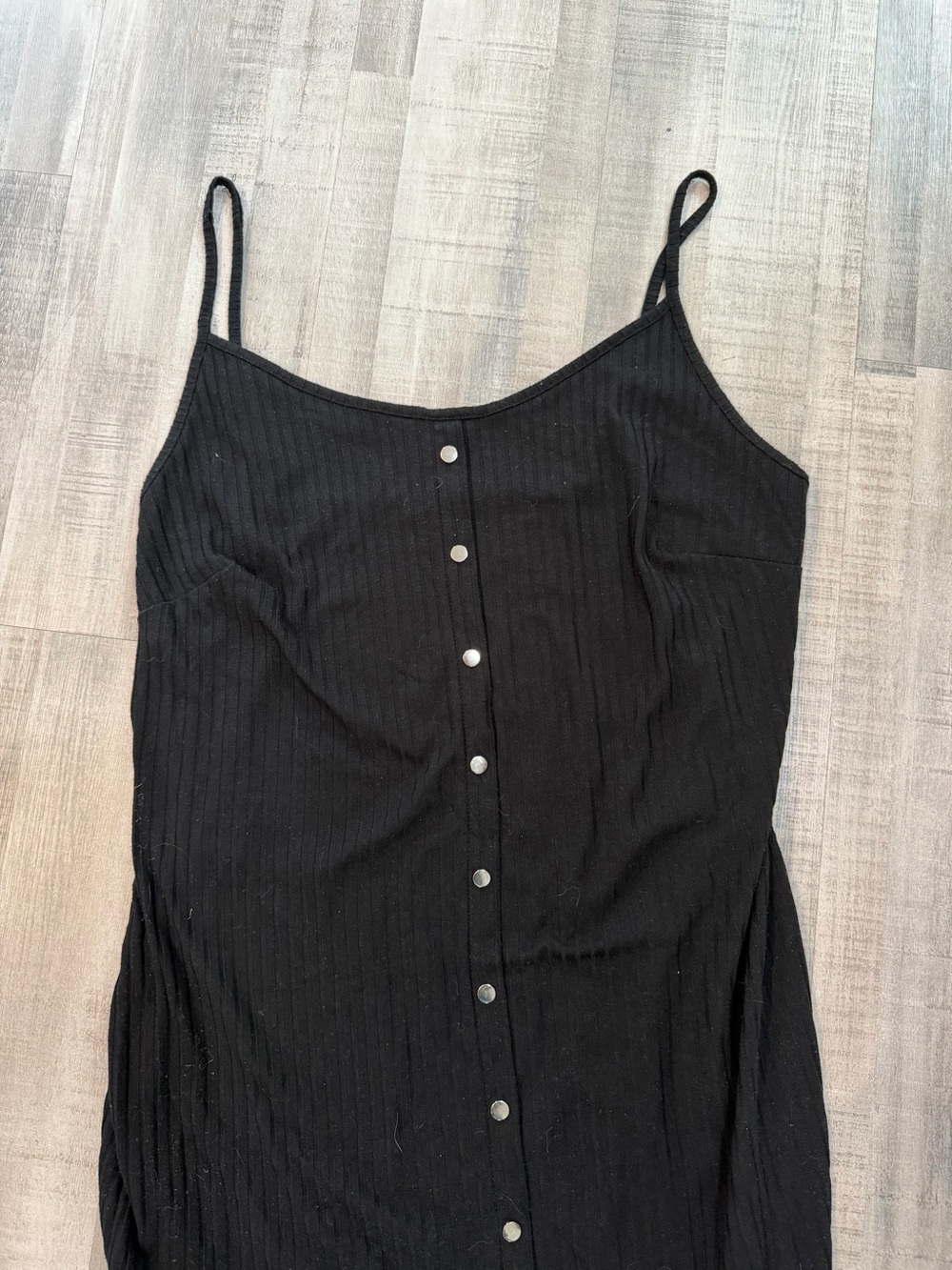 Love J Women’s Black Ribbed Snap Front Cami Mini Dress Size 2X Adjustable Straps